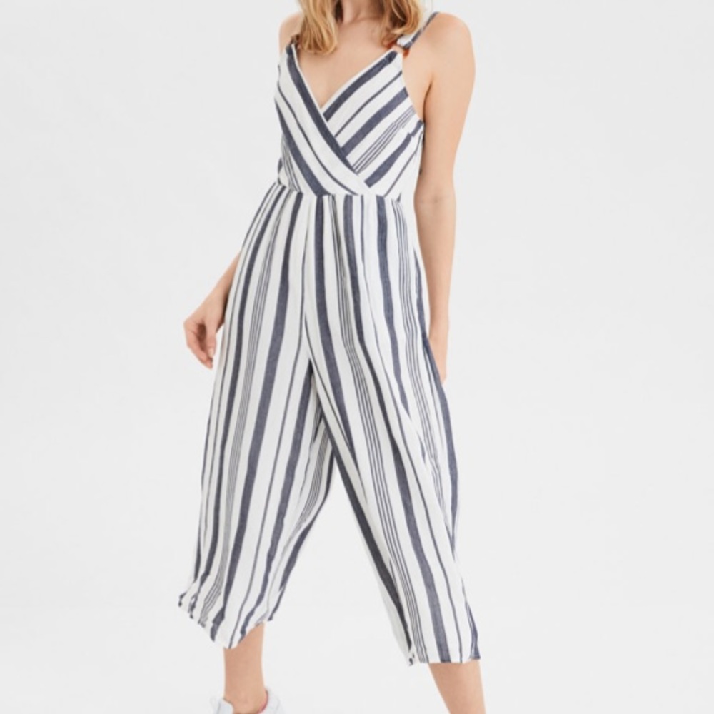 American Eagle Jumpsuit Black and White Stripes